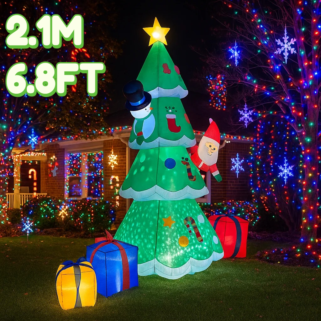 Christmas Lights Outdoor - 2.1M/6.8FT Christmas Tree Snowman Santa Claus