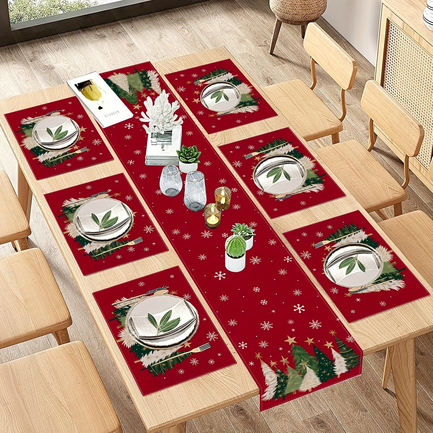 7-Piece Christmas Placemat and - Christmas Table Runner บทวิจารณ์และราคา