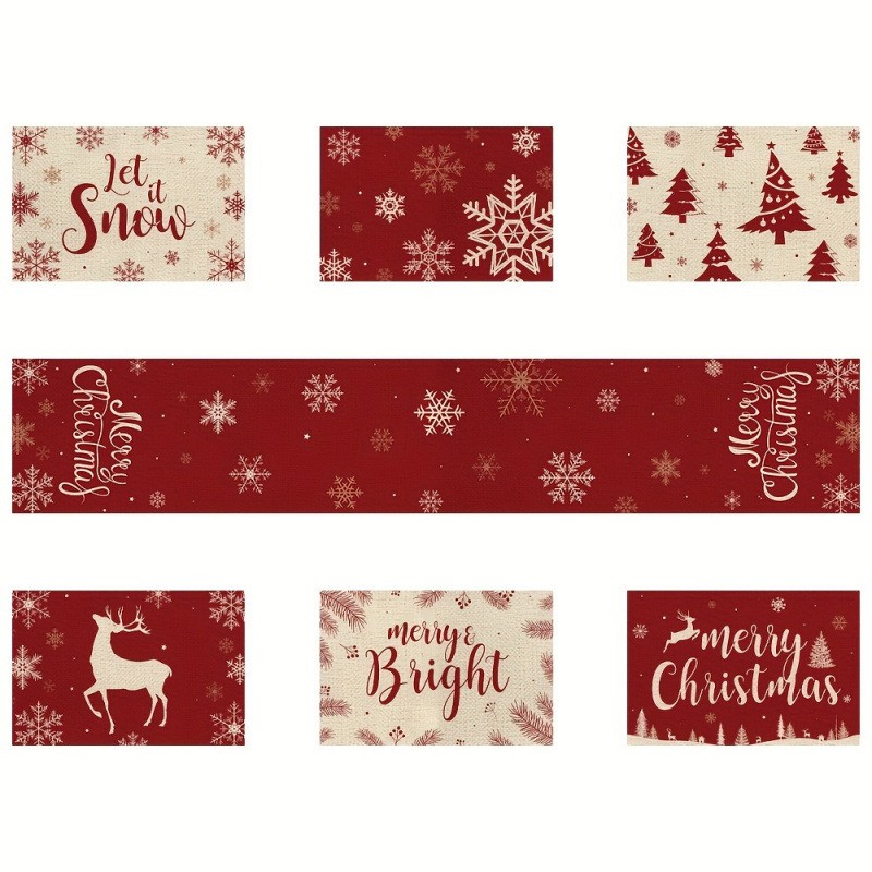 7-Piece Christmas Placemat and - Christmas Table Runner บทวิจารณ์และราคา