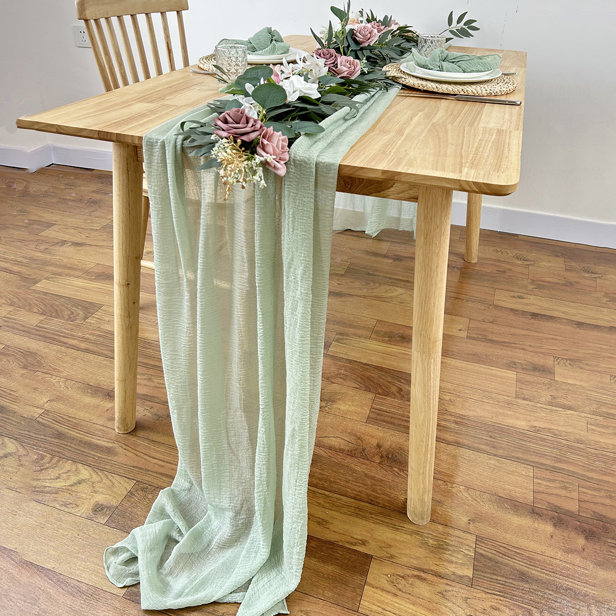 Sage Green Gauze Table Runner  - Christmas Table Runner บทวิจารณ์และราคา