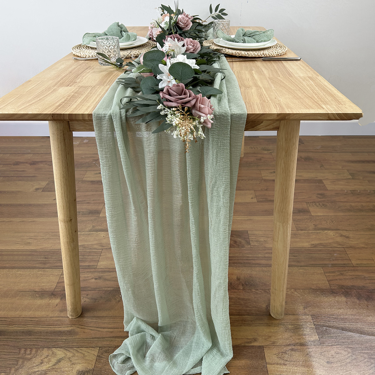 Sage Green Gauze Table Runner  - Christmas Table Runner บทวิจารณ์และราคา