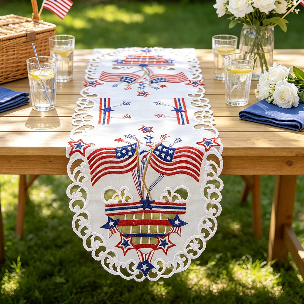 USA Independence Day Flag Embr - Christmas Table Runner บทวิจารณ์และราคา