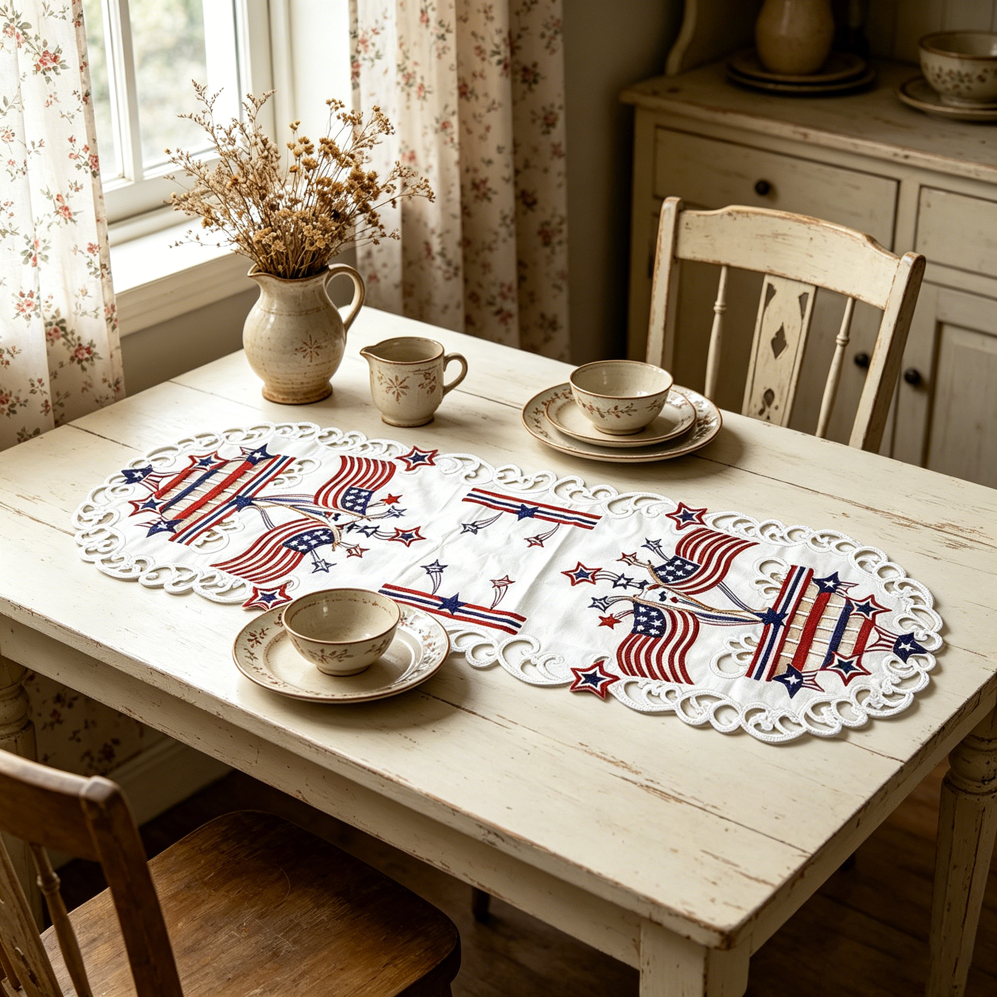 USA Independence Day Flag Embr - Christmas Table Runner บทวิจารณ์และราคา