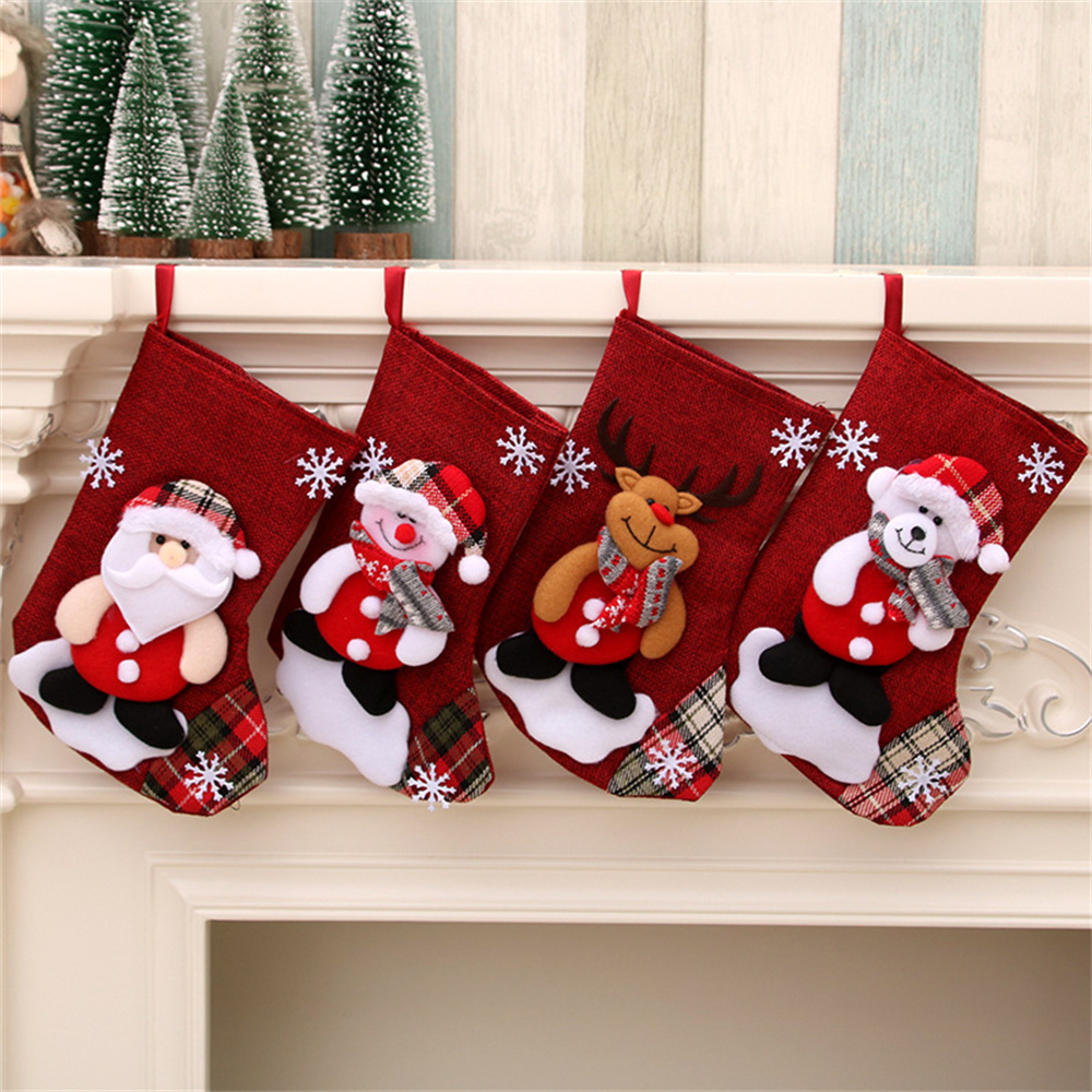 Linen Christmas Stockings Gift - Christmas Stocking Hanging บทวิจารณ์และราคา