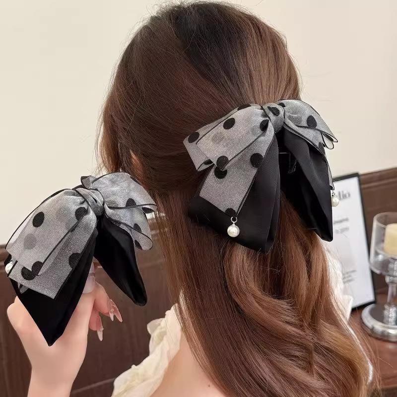 Elegant Gray Polka Dot Bow Hai - Ribbon Bow Gift บทวิจารณ์และราคา