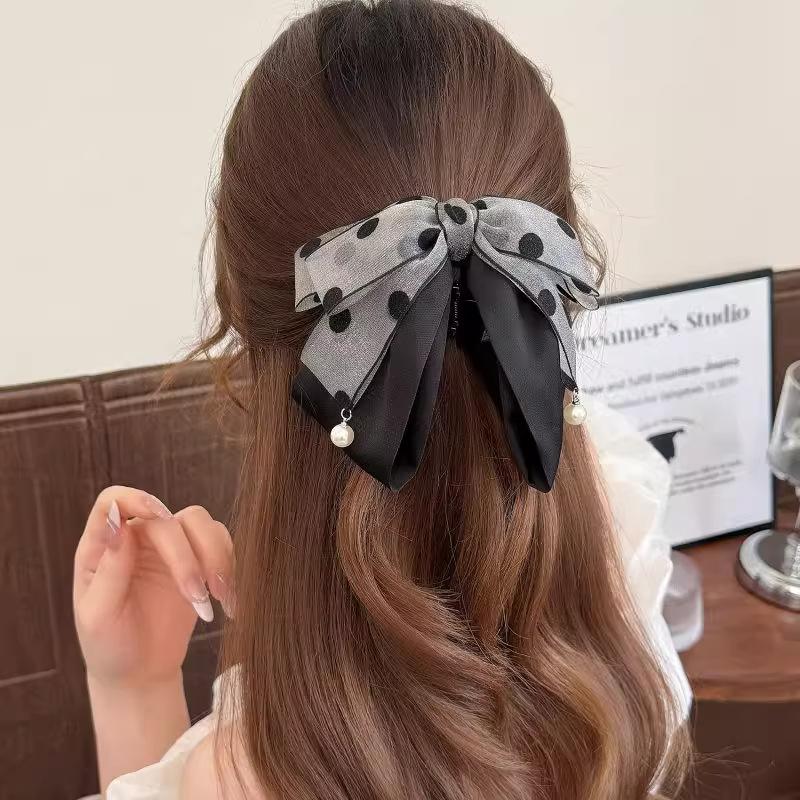 Elegant Gray Polka Dot Bow Hai - Ribbon Bow Gift บทวิจารณ์และราคา