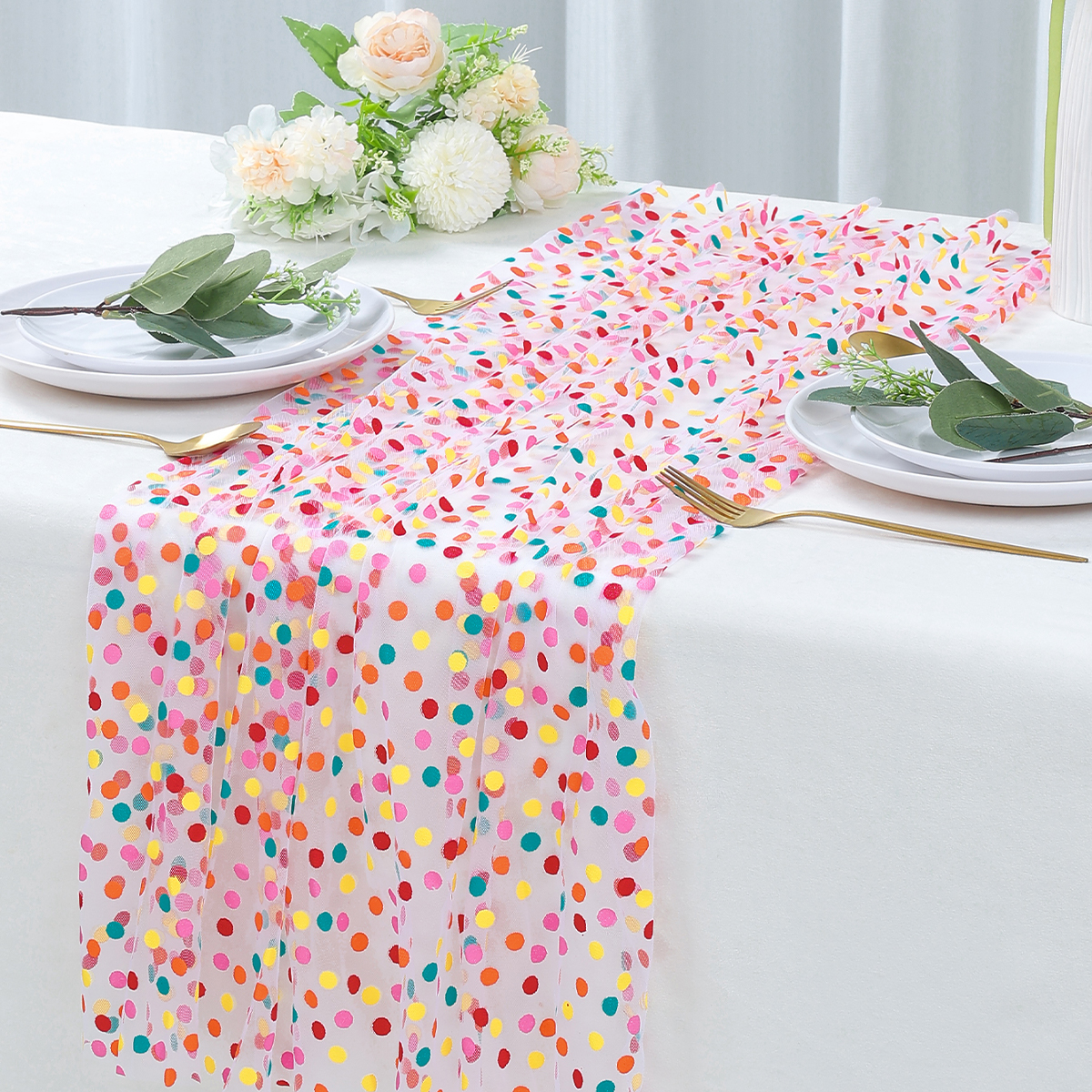 Colorful Dot Gauze Table Runne - Christmas Table Runner บทวิจารณ์และราคา