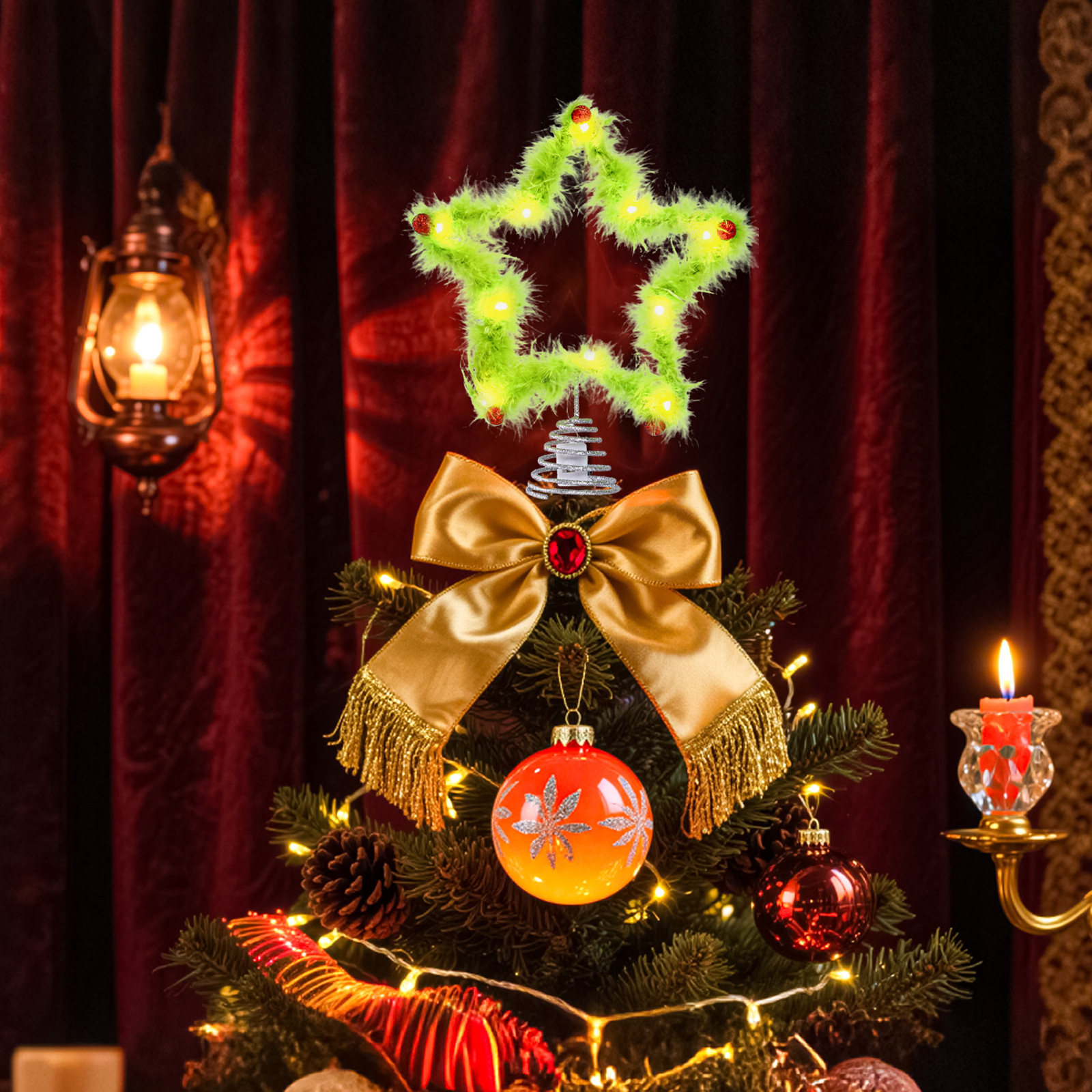 Christmas Fuzzy Grinch Star Tr - Star Tree Topper บทวิจารณ์และราคา