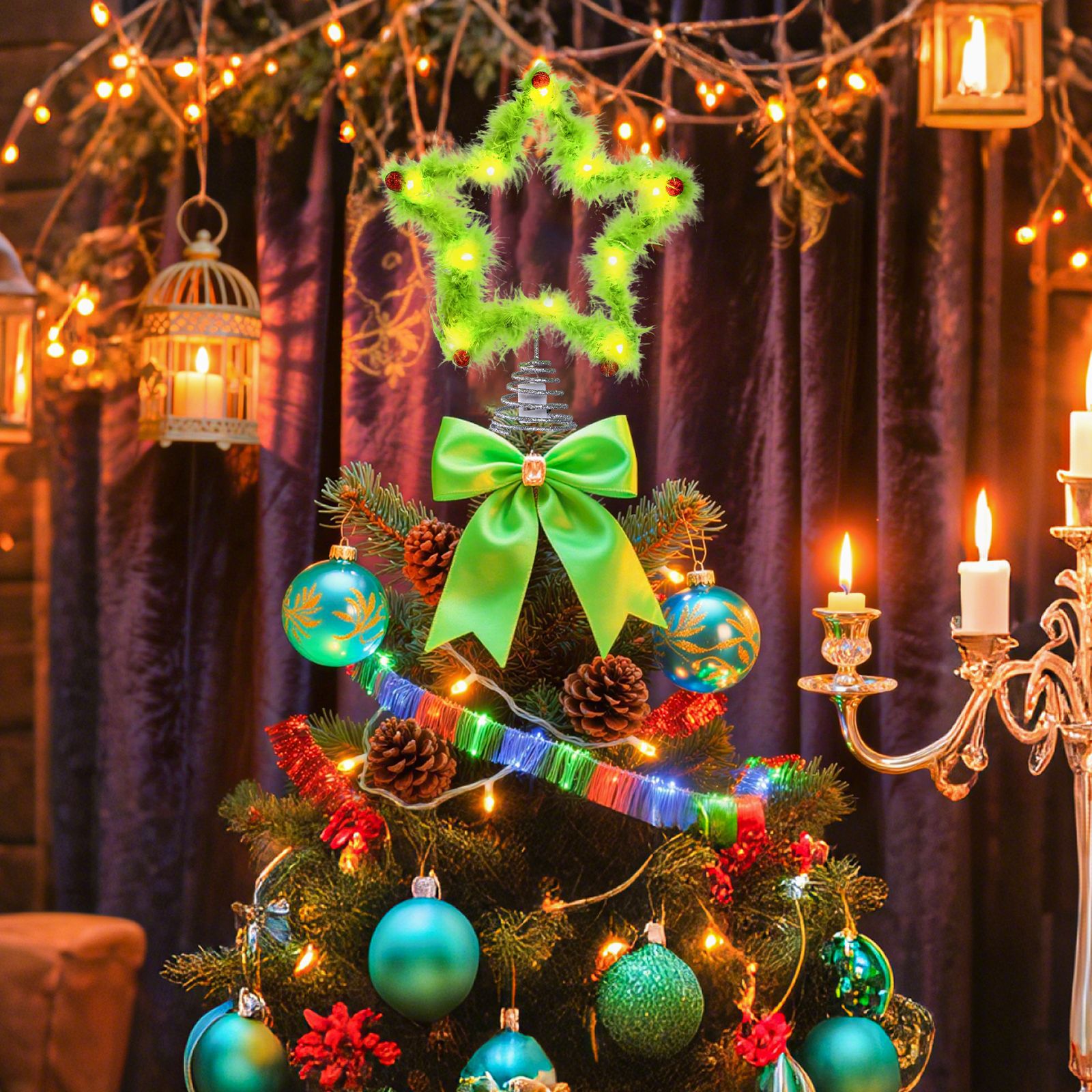 Christmas Fuzzy Grinch Star Tr - Star Tree Topper บทวิจารณ์และราคา